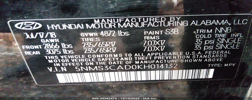 5NMS3CAD0KH014132 2019 HYUNDAI SANTA FE photo no. 9