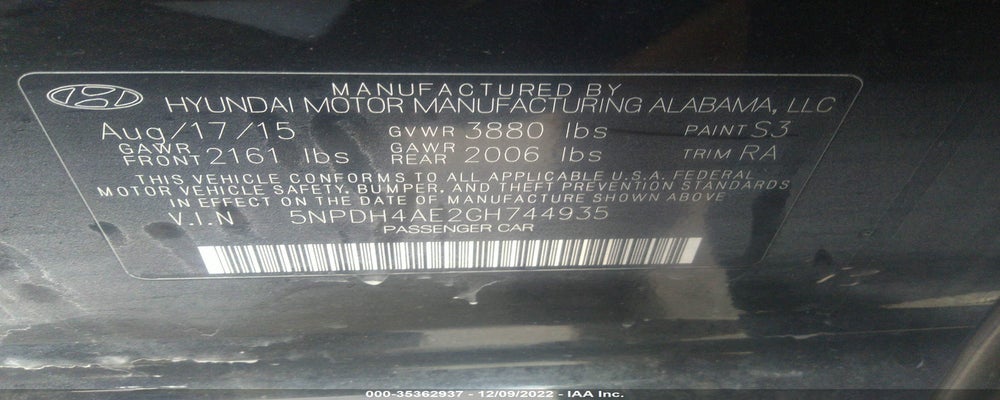 5NPDH4AE2GH744935 2016 HYUNDAI ELANTRA photo no. 9