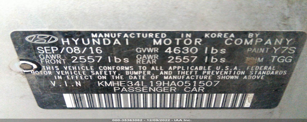 KMHE34L19HA051507 2017 HYUNDAI SONATA HYBRID photo no. 9