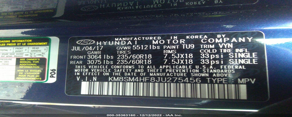 KM8SM4HF8JU275456 2018 HYUNDAI SANTA FE photo no. 9