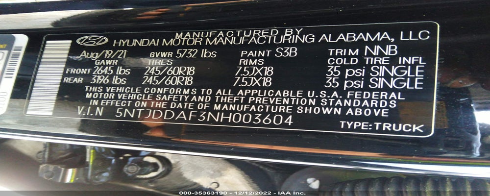 5NTJDDAF3NH003604 2022 HYUNDAI SANTA CRUZ photo no. 9
