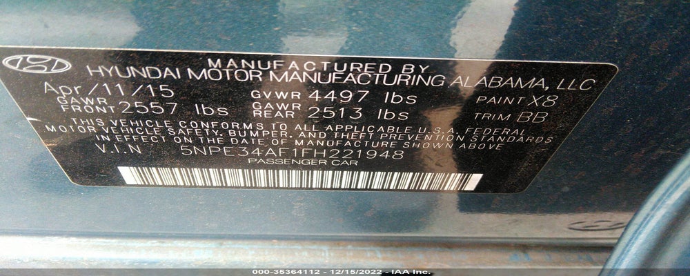5NPE34AF1FH221948 2015 HYUNDAI SONATA photo no. 9