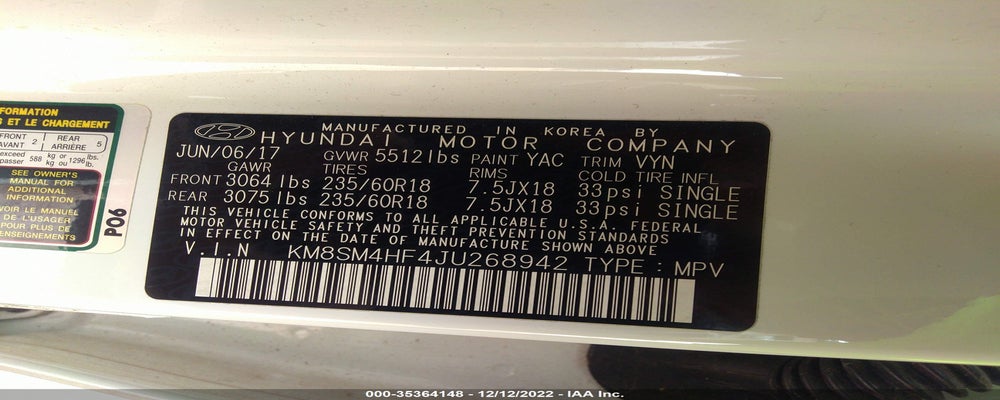 KM8SM4HF4JU268942 2018 HYUNDAI SANTA FE photo no. 9