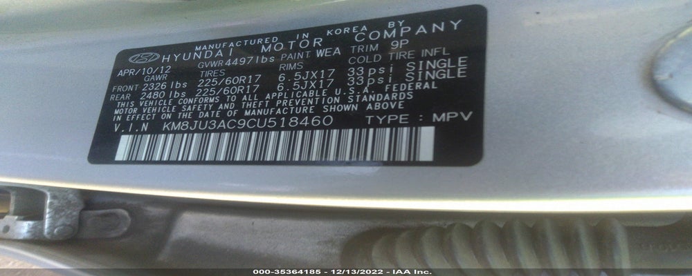 KM8JU3AC9CU518460 2012 HYUNDAI TUCSON photo no. 9