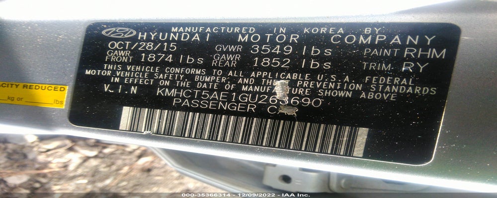 KMHCT5AE1GU263690 2016 HYUNDAI ACCENT photo no. 9