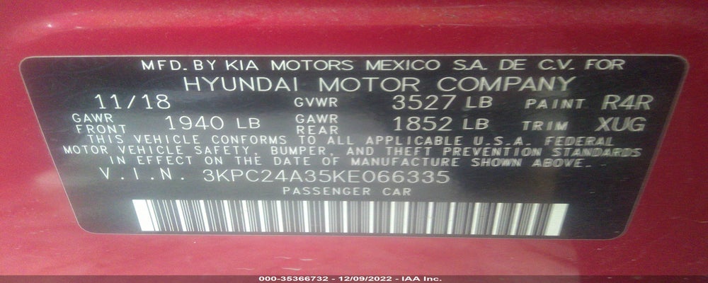 3KPC24A35KE066335 2019 HYUNDAI ACCENT photo no. 9
