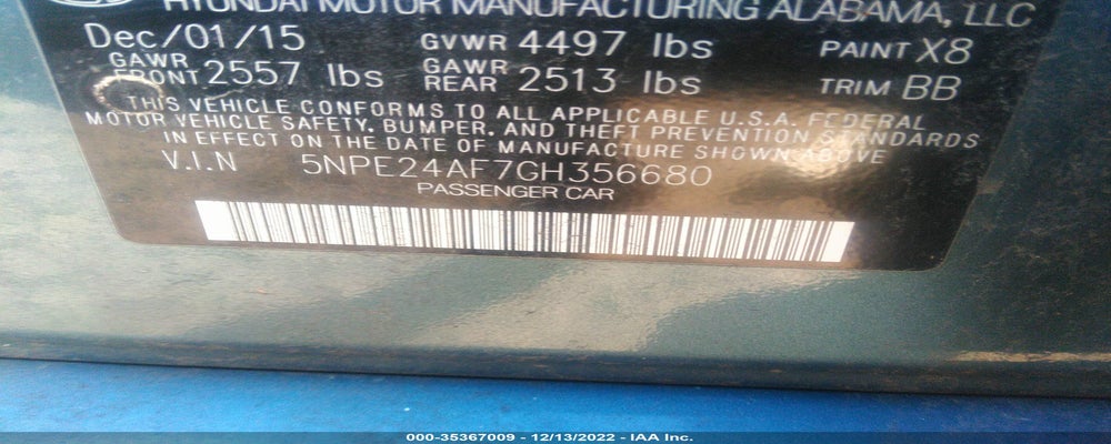 5NPE24AF7GH356680 2016 HYUNDAI SONATA photo no. 9