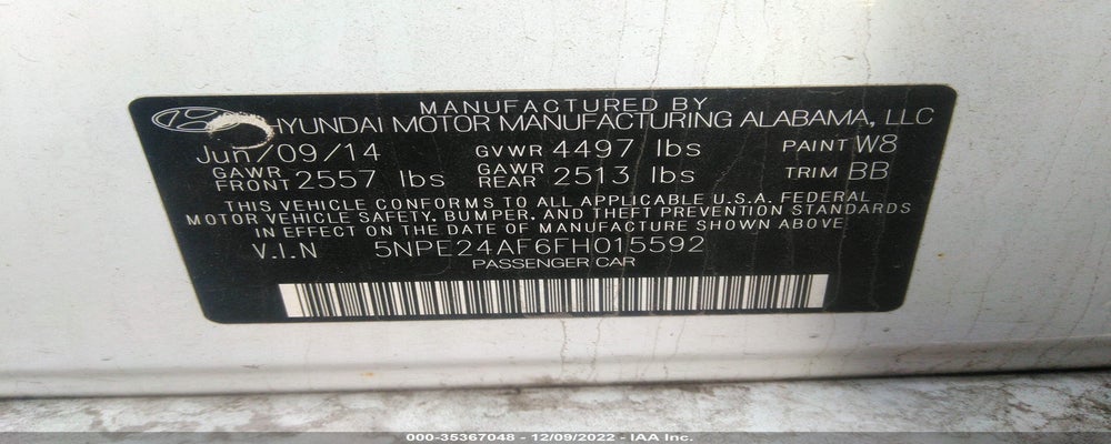 5NPE24AF6FHO15592 2015 HYUNDAI SONATA photo no. 9