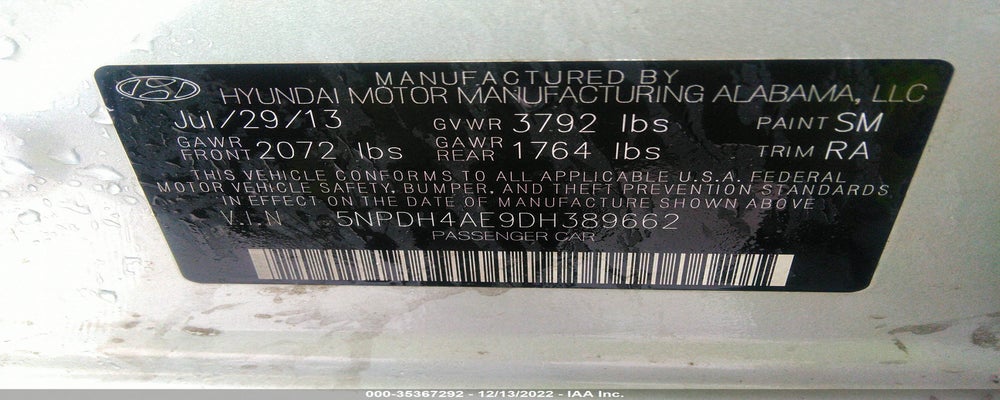 5NPDH4AE9DH389662 2013 HYUNDAI ELANTRA photo no. 9