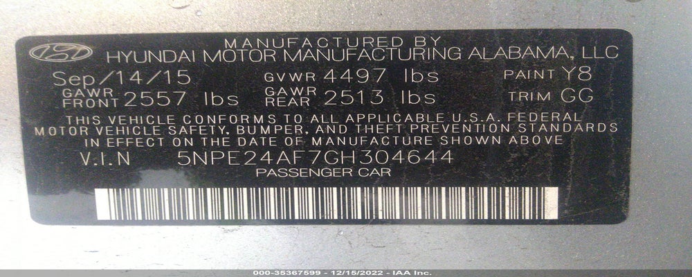 5NPE24AF7GH304644 2016 HYUNDAI SONATA photo no. 9