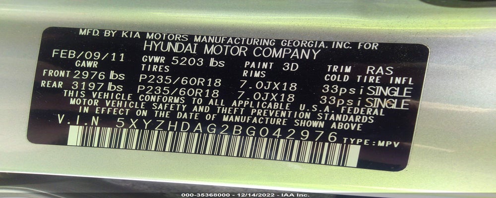 5XYZHDAG2BG042976 2011 HYUNDAI SANTA FE photo no. 9