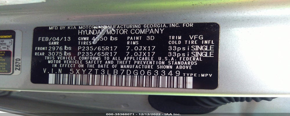 5XYZT3LB7DG063349 2013 HYUNDAI SANTA FE photo no. 9