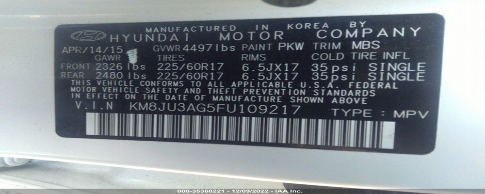 KM8JU3AG5FU109217 2015 HYUNDAI TUCSON photo no. 9