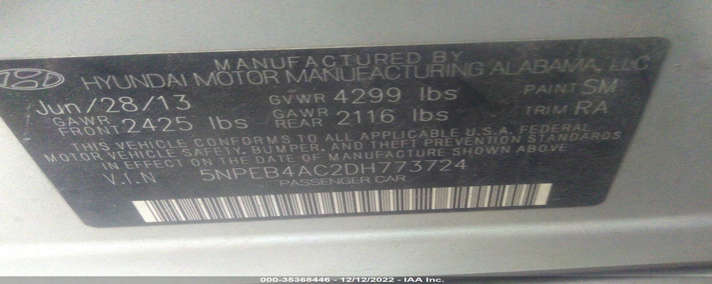 5NPEB4AC2DH773724 2013 HYUNDAI SONATA photo no. 9