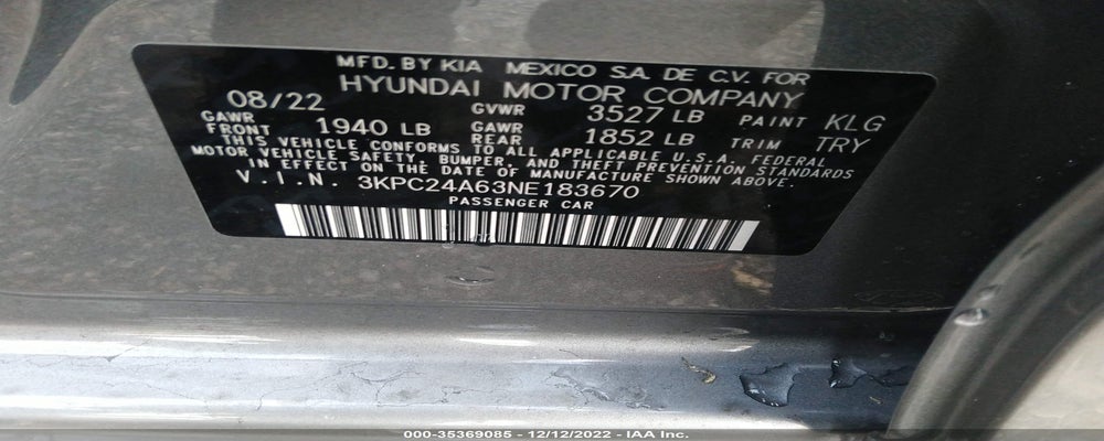 3KPC24A63NE183670 2022 HYUNDAI ACCENT photo no. 9