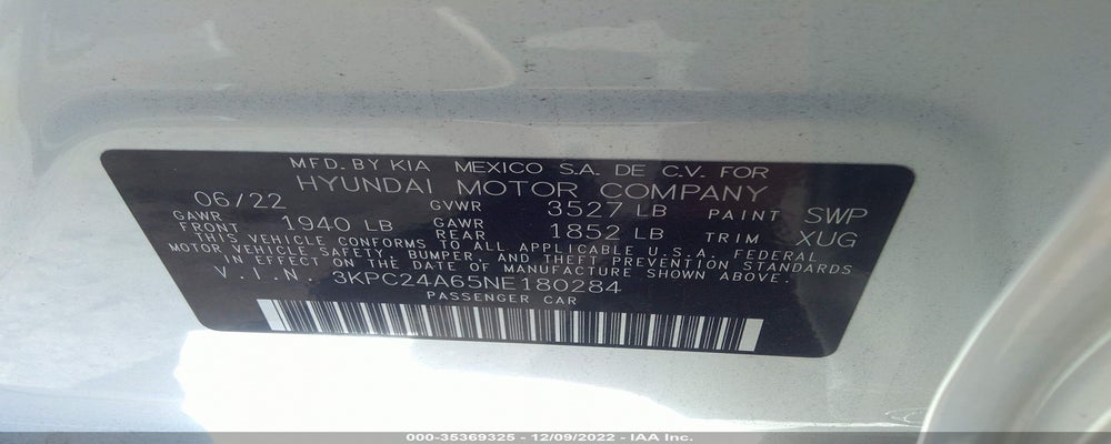 3KPC24A65NE180284 2022 HYUNDAI ACCENT photo no. 9