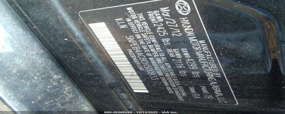 5NPEB4AC8CH500933 2012 HYUNDAI SONATA photo no. 9