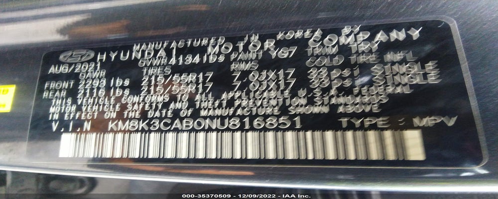 KM8K3CAB0NU816851 2022 HYUNDAI KONA photo no. 9