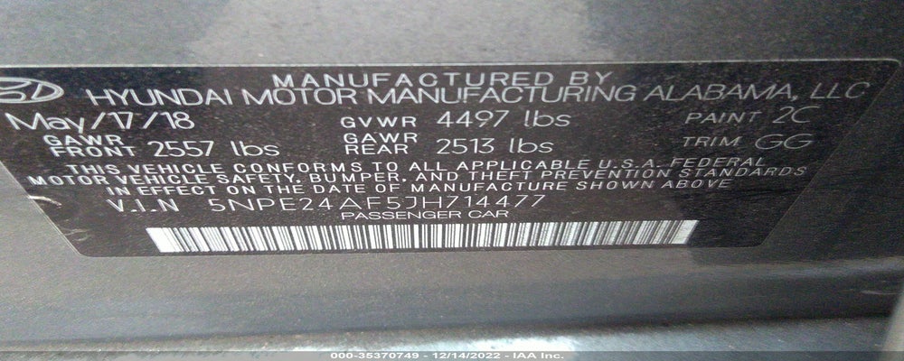 5NPE24AF5JH714477 2018 HYUNDAI SONATA photo no. 9