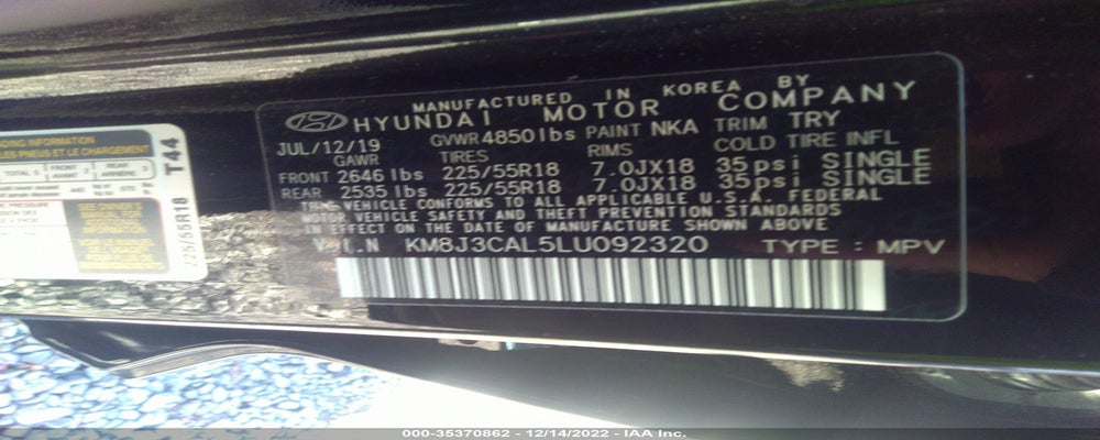 KM8J3CAL5LU092320 2020 HYUNDAI TUCSON photo no. 9