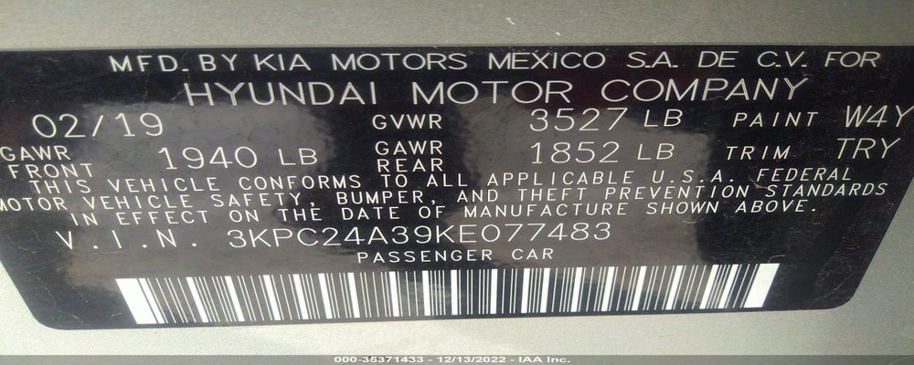 3KPC24A39KE077483 2019 HYUNDAI ACCENT photo no. 9
