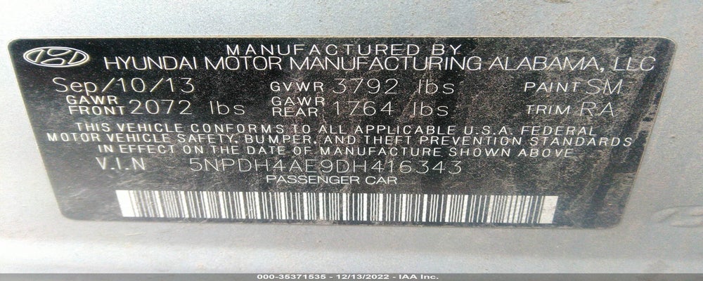 5NPDH4AE9DH416343 2013 HYUNDAI ELANTRA photo no. 9