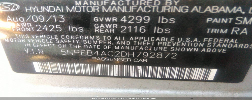 5NPEB4AC2DH792872 2013 HYUNDAI SONATA photo no. 9