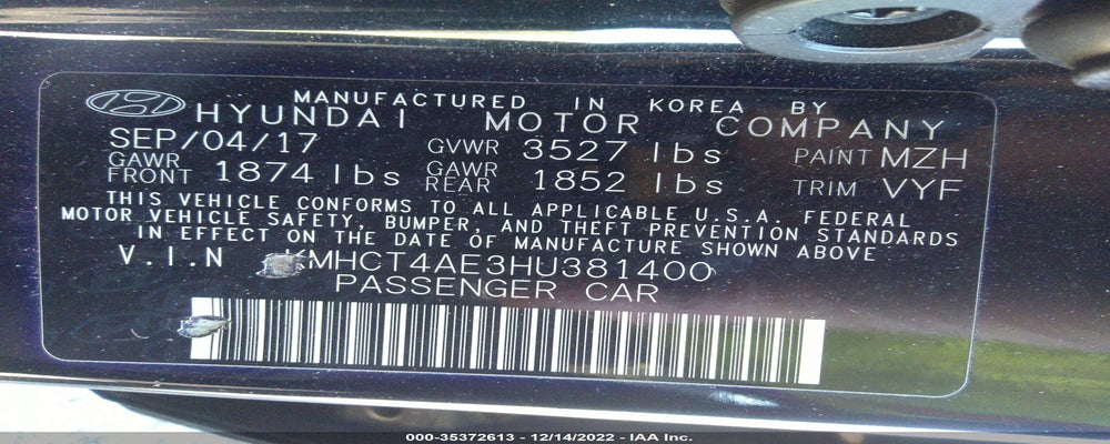 KMHCT4AE3HU381400 2017 HYUNDAI ACCENT photo no. 9