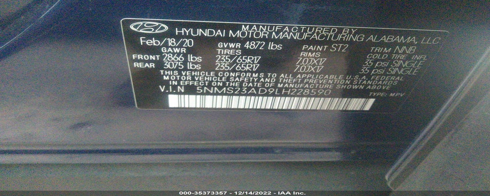 5NMS23AD9LH228590 2020 HYUNDAI SANTA FE photo no. 9