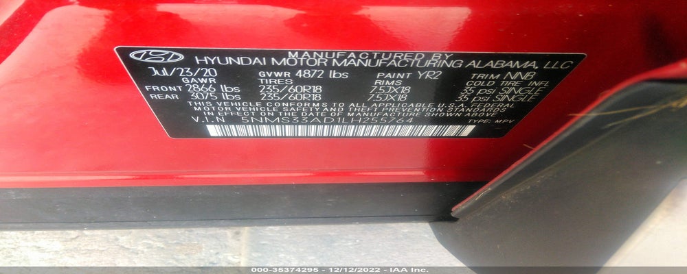 5NMS33AD1LH255764 2020 HYUNDAI SANTA FE photo no. 9