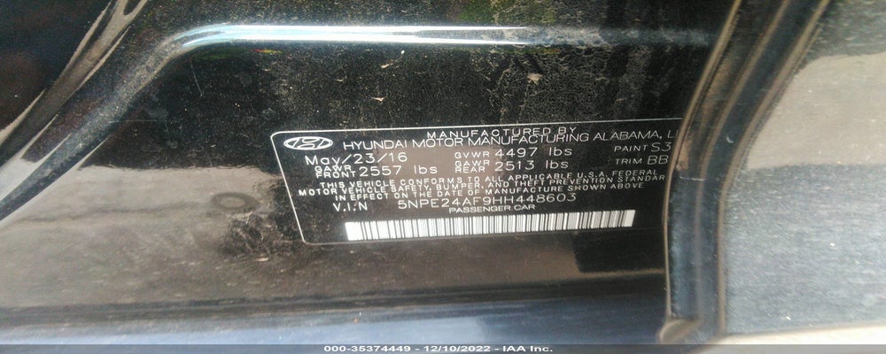 5NPE24AF9HH448603 2017 HYUNDAI SONATA photo no. 9