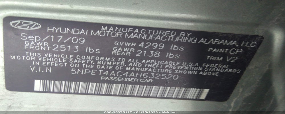 5NPET4AC4AH632520 2010 HYUNDAI SONATA photo no. 9