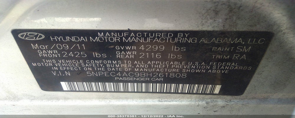 5NPEC4AC9BH261808 2011 HYUNDAI SONATA photo no. 9