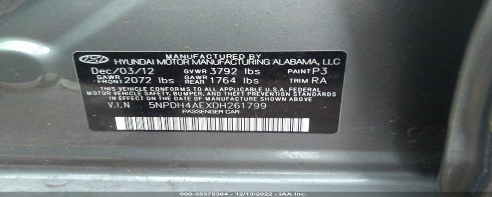 5NPDH4AEXDH261799 2013 HYUNDAI ELANTRA photo no. 9