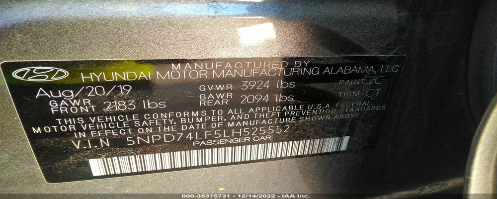 5NPD74LF5LH525552 2020 HYUNDAI ELANTRA photo no. 9