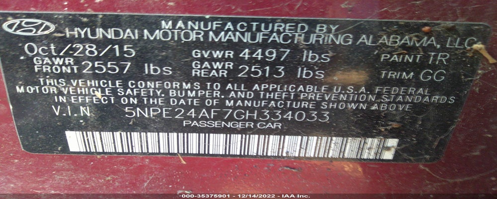 5NPE24AF7GH334033 2016 HYUNDAI SONATA photo no. 9
