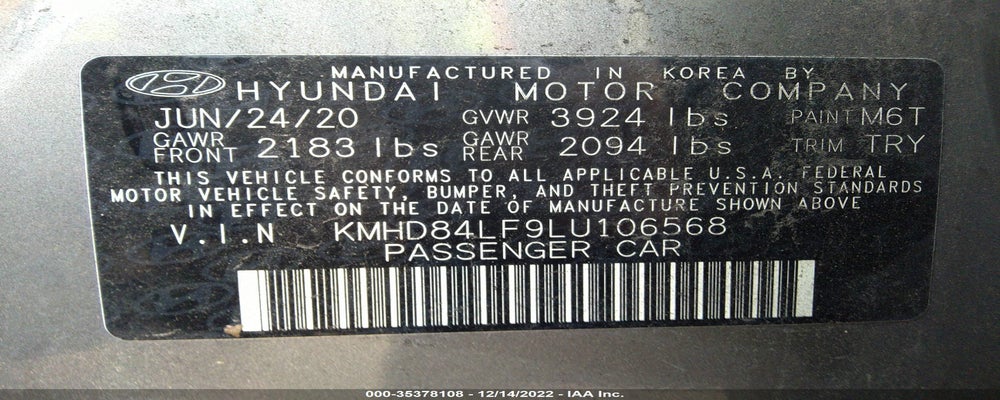 KMHD84LF9LU106568 2020 HYUNDAI ELANTRA photo no. 9