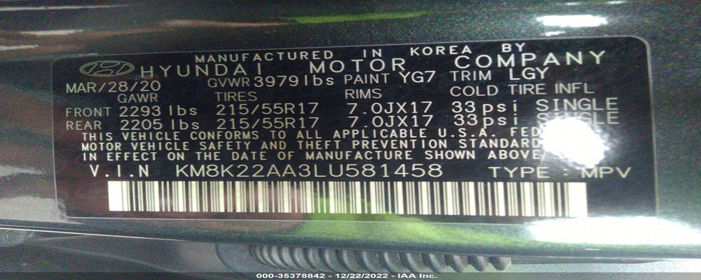KM8K22AA3LU581458 2020 HYUNDAI KONA photo no. 9