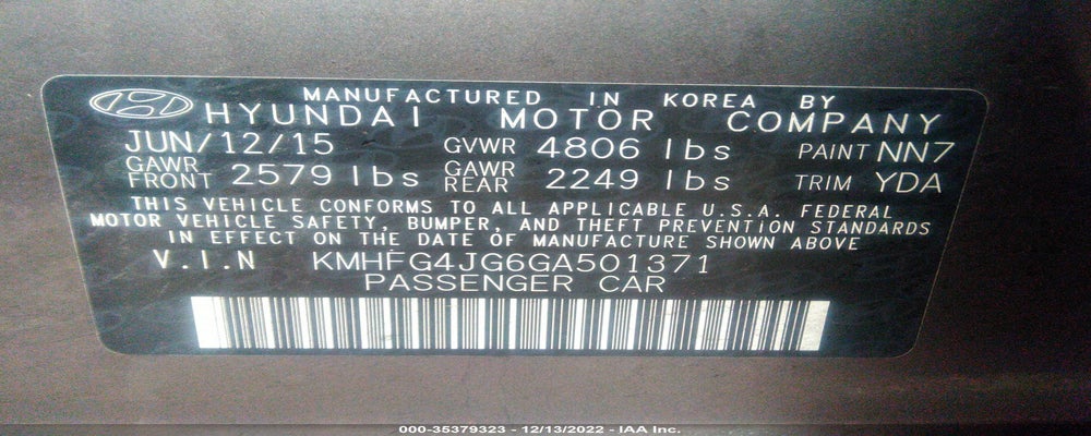 KMHFG4JG6GA501371 2016 HYUNDAI AZERA photo no. 9