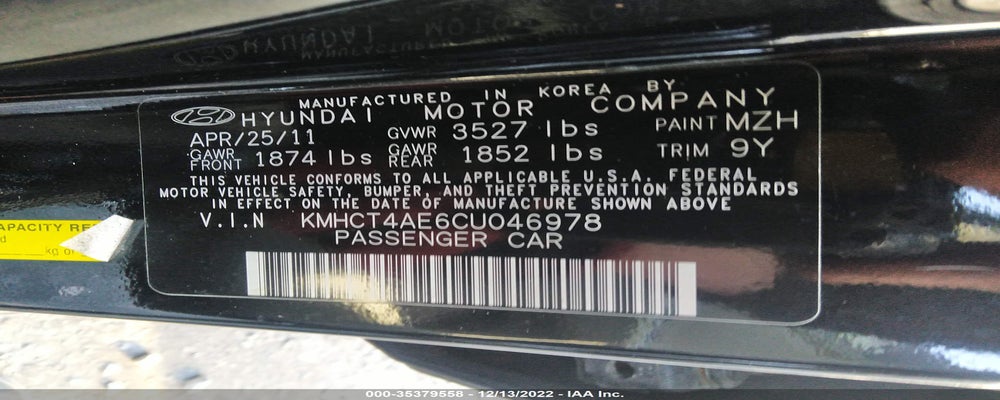 KMHCT4AE6CU046978 2012 HYUNDAI ACCENT photo no. 9
