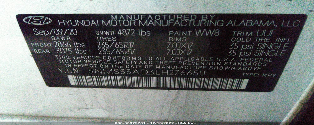 5NMS33AD3LH276650 2020 HYUNDAI SANTA FE photo no. 9