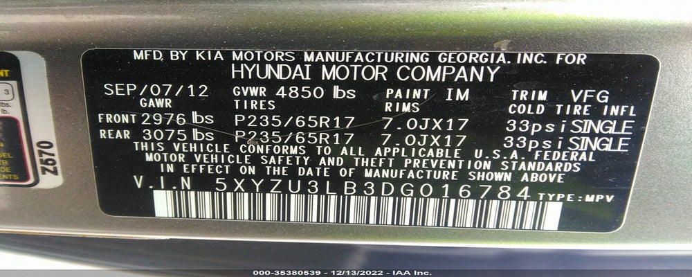 5XYZU3LB3DG016784 2013 HYUNDAI SANTA FE photo no. 9