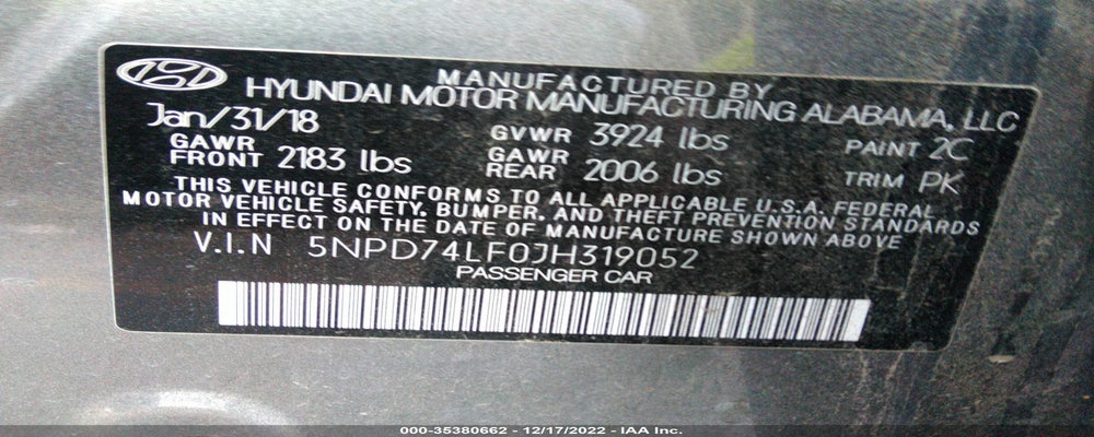 5NPD74LF0JH319052 2018 HYUNDAI ELANTRA photo no. 9