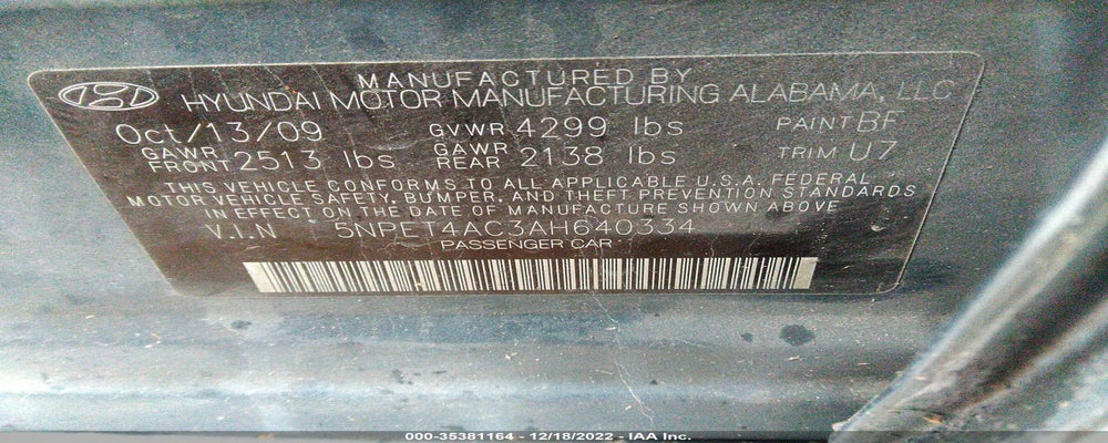 5NPET4AC3AH640334 2010 HYUNDAI SONATA photo no. 9