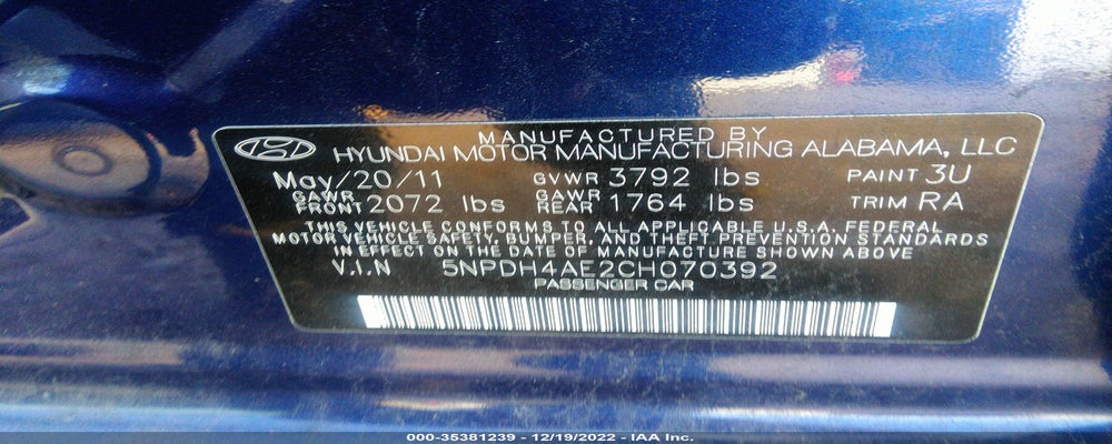 5NPDH4AE2CH070392 2012 HYUNDAI ELANTRA photo no. 9