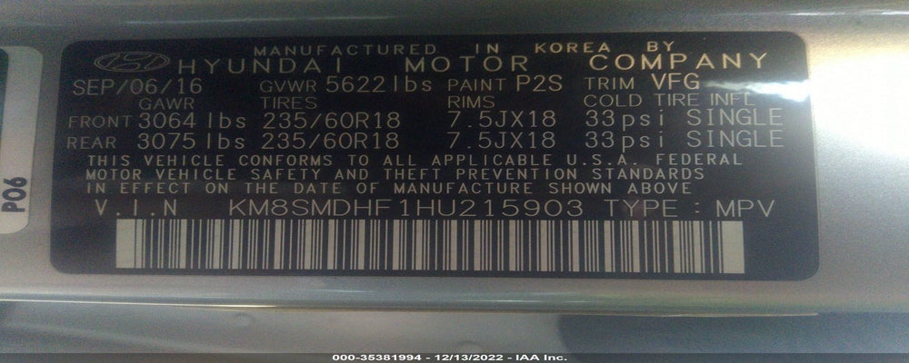 KM8SMDHF1HU215903 2017 HYUNDAI SANTA FE photo no. 9