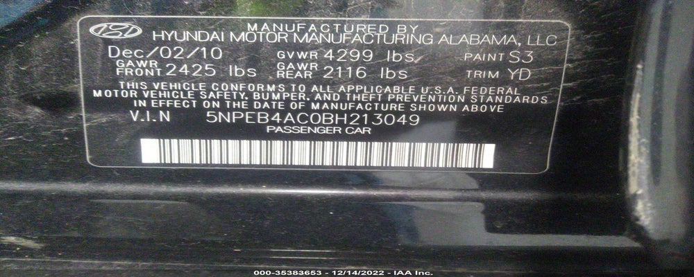 5NPEB4AC0BH213049 2011 HYUNDAI SONATA photo no. 9