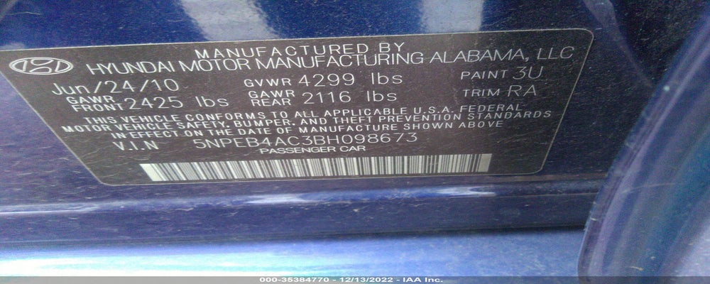 5NPEB4AC3BH098673 2011 HYUNDAI SONATA photo no. 9