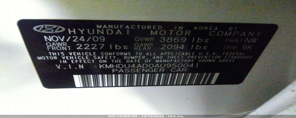 KMHDU4AD0AU950041 2010 HYUNDAI ELANTRA photo no. 9