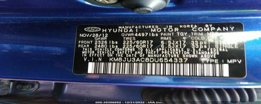 KM8JU3AC8DU654337 2013 HYUNDAI TUCSON photo no. 9